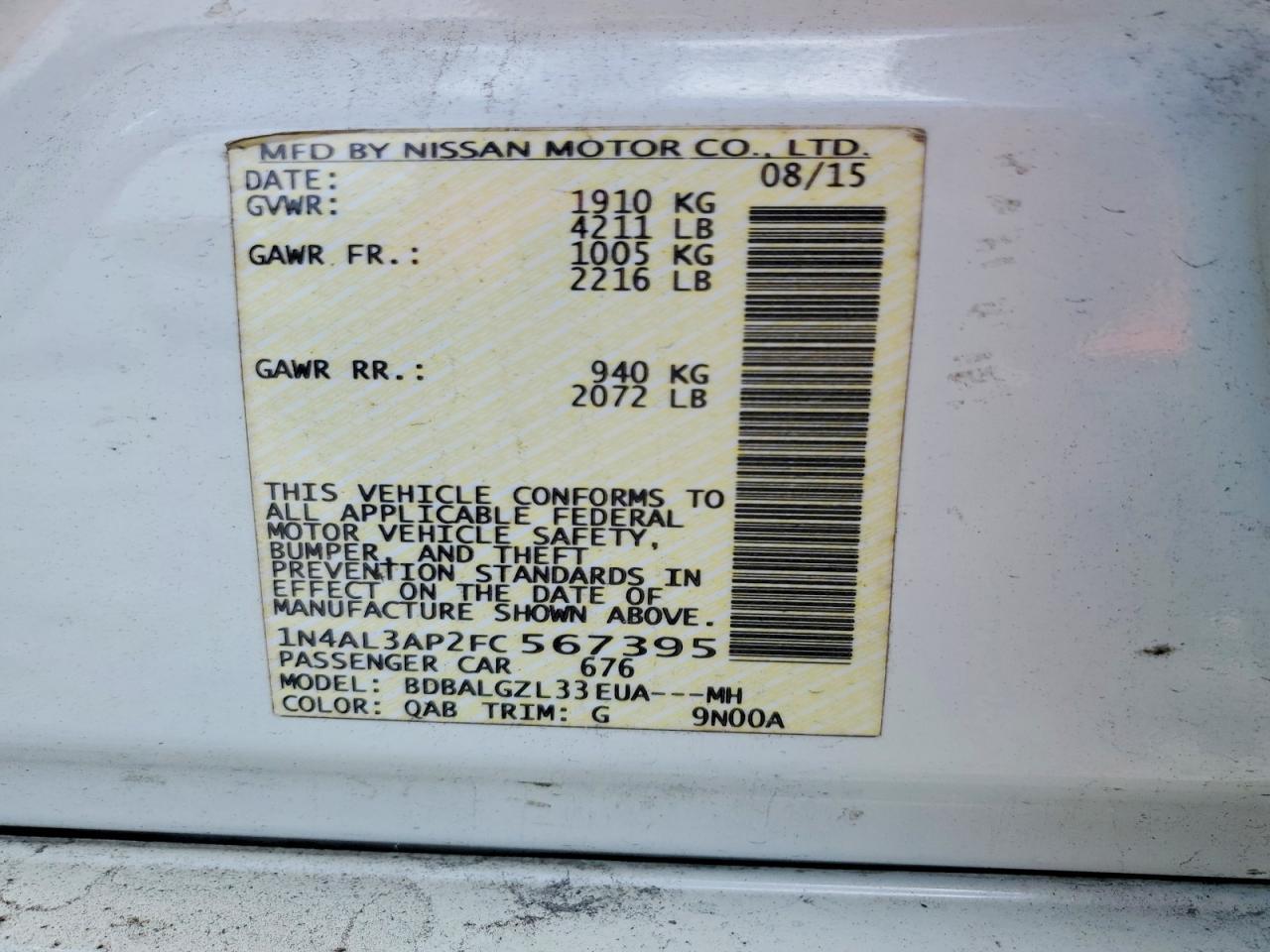 2015 NISSAN ALTIMA