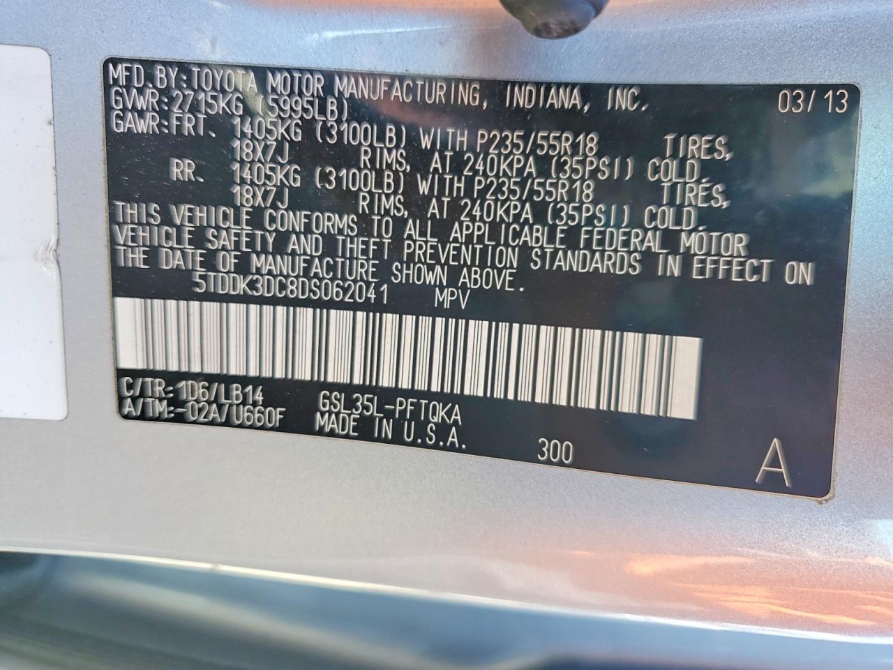 2013 TOYOTA SIENNA