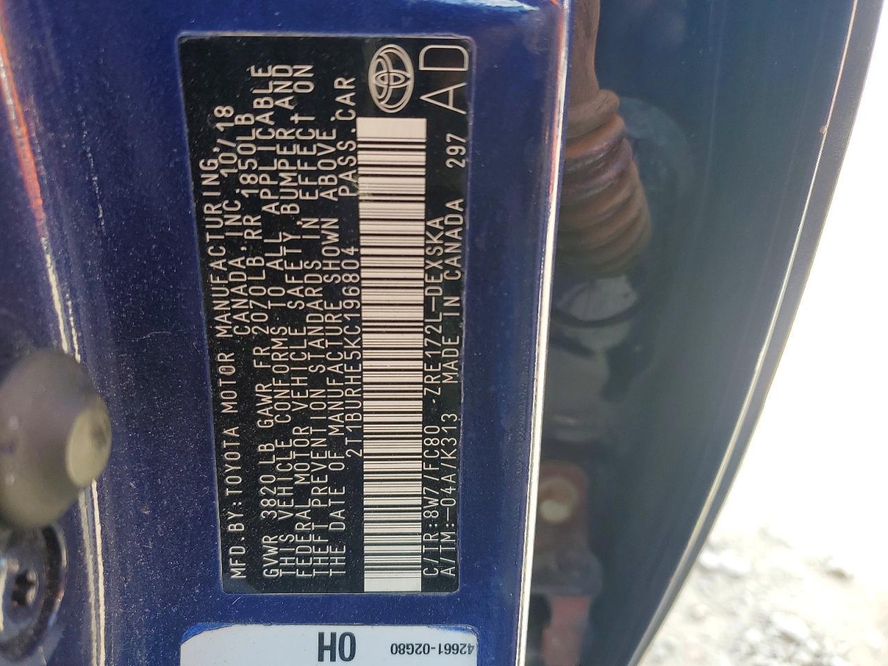 2019 TOYOTA COROLLA