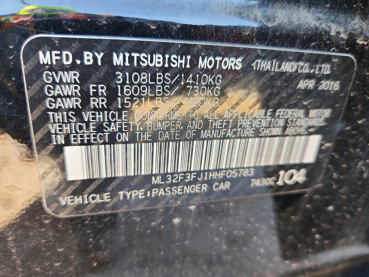 2017 MITSUBISHI MIRAGE