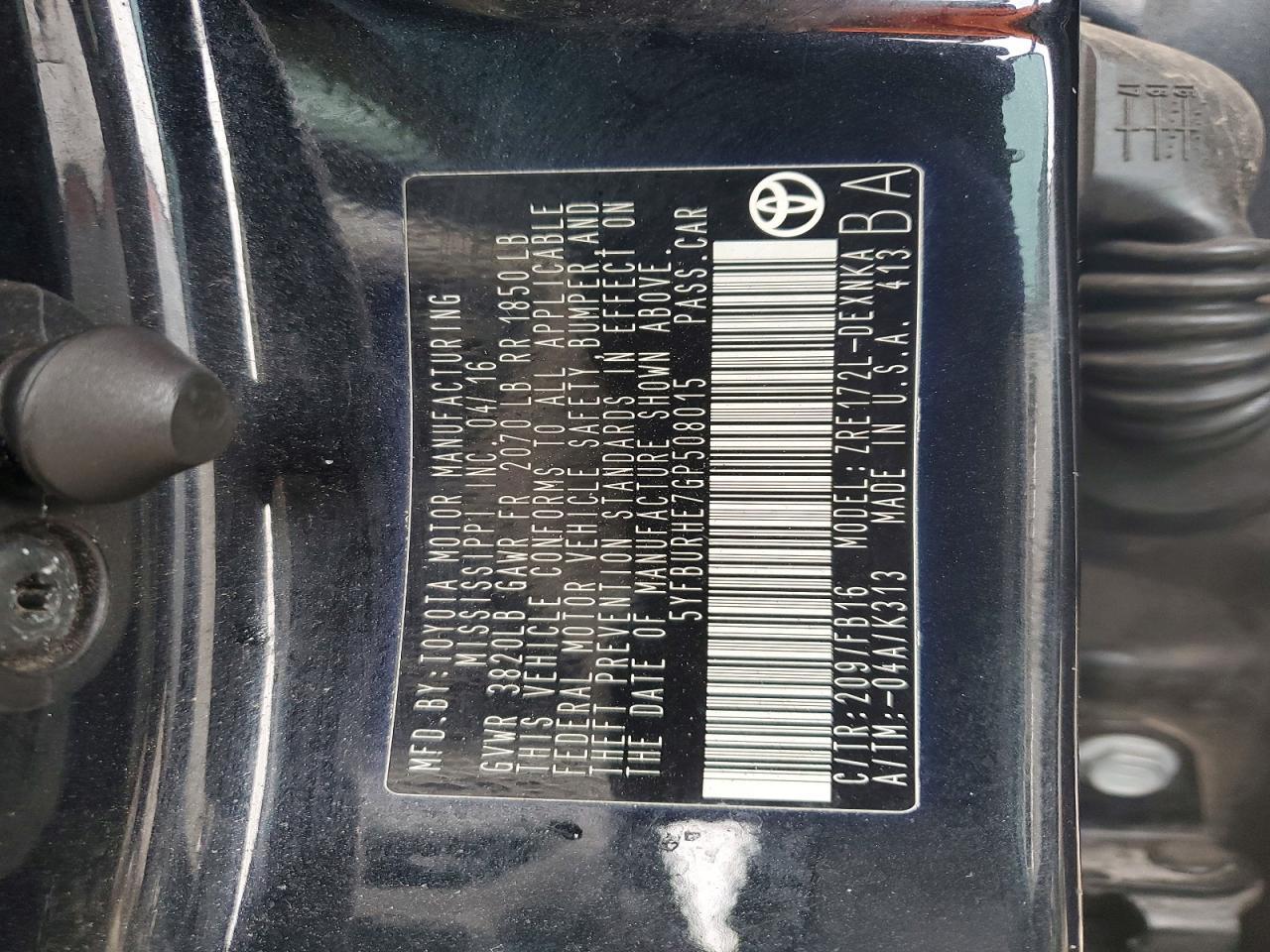 2016 TOYOTA COROLLA