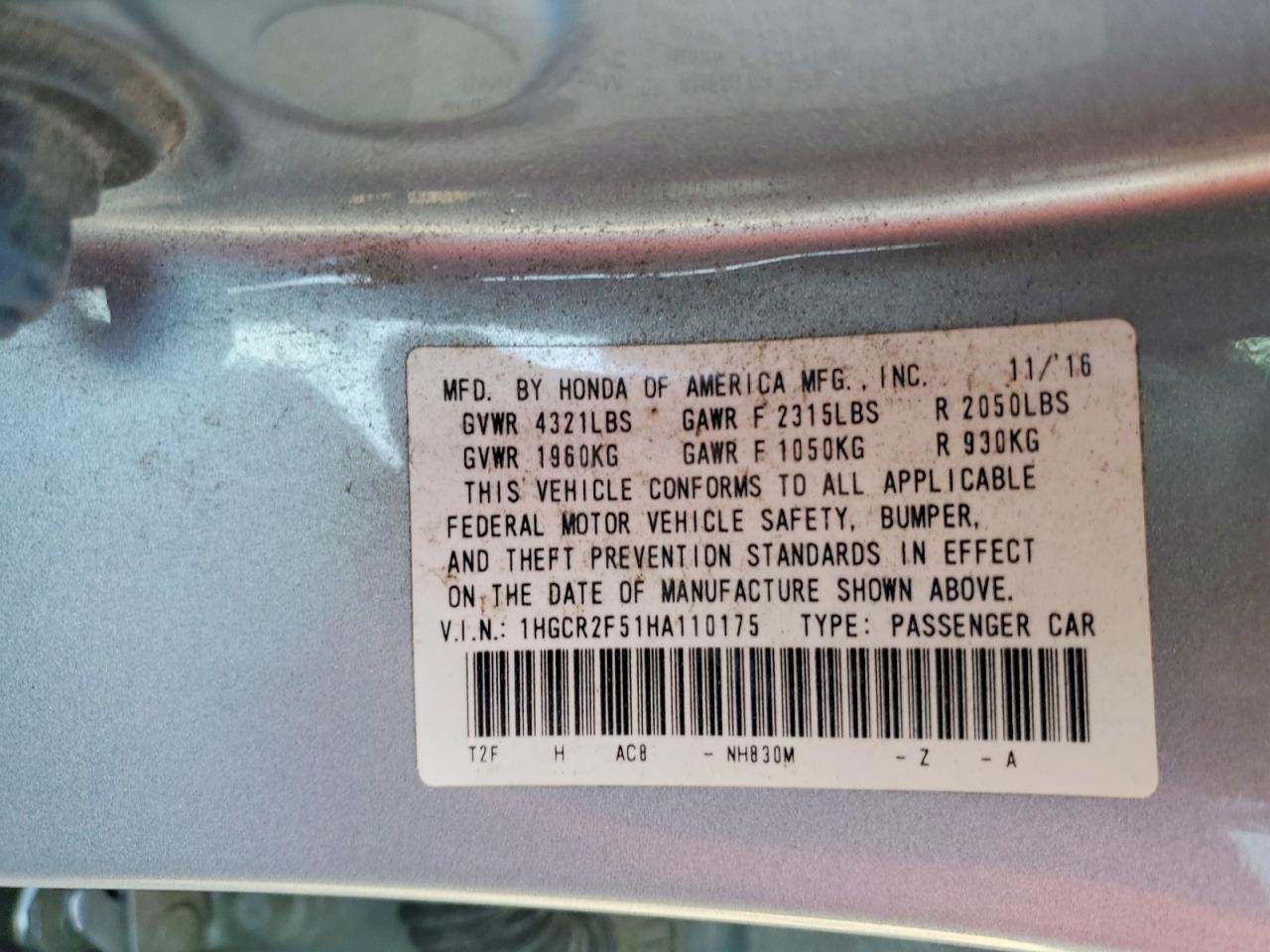 2017 HONDA ACCORD