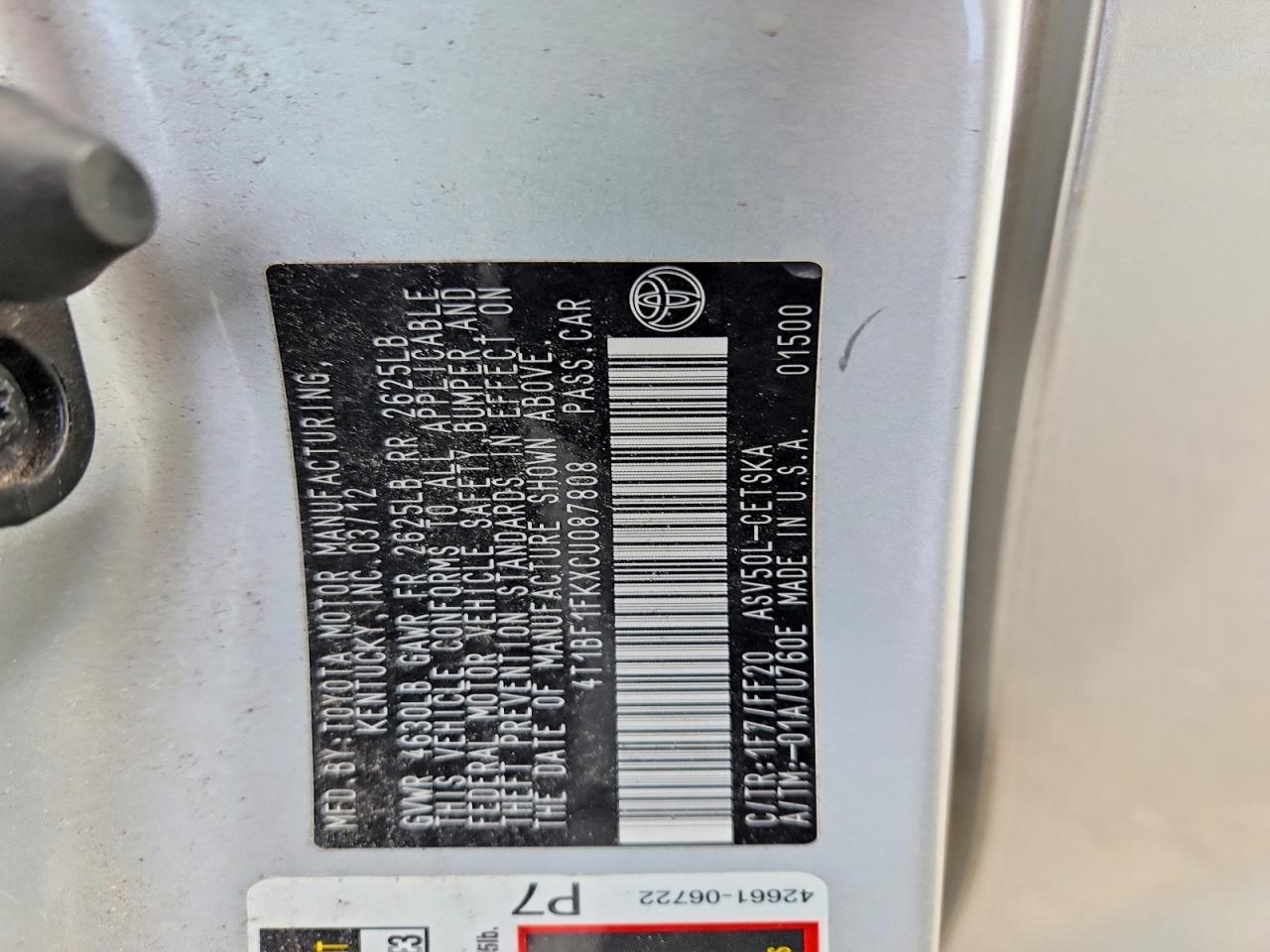 2012 TOYOTA CAMRY