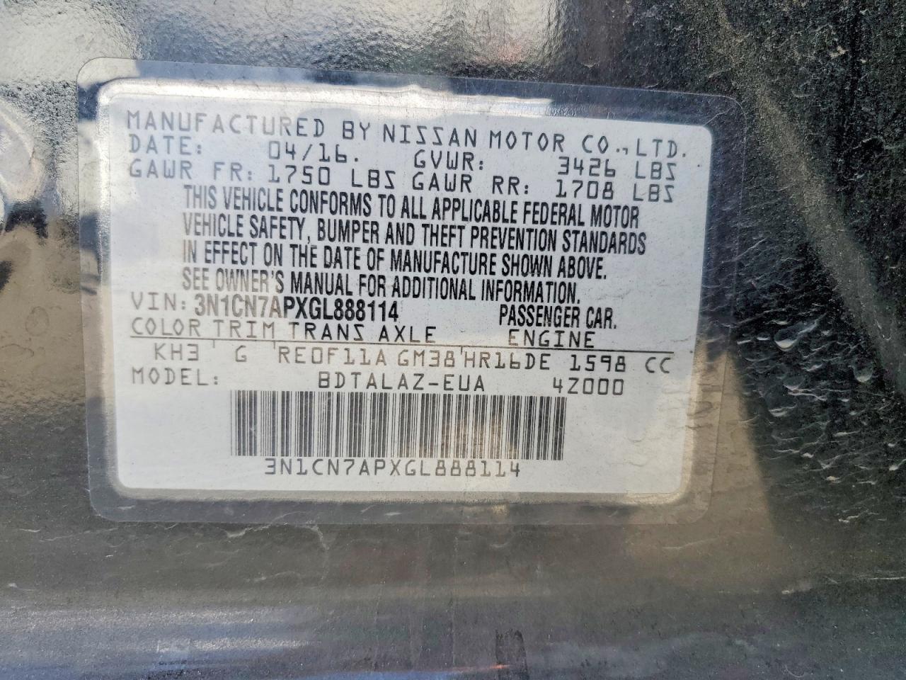 2016 NISSAN VERSA