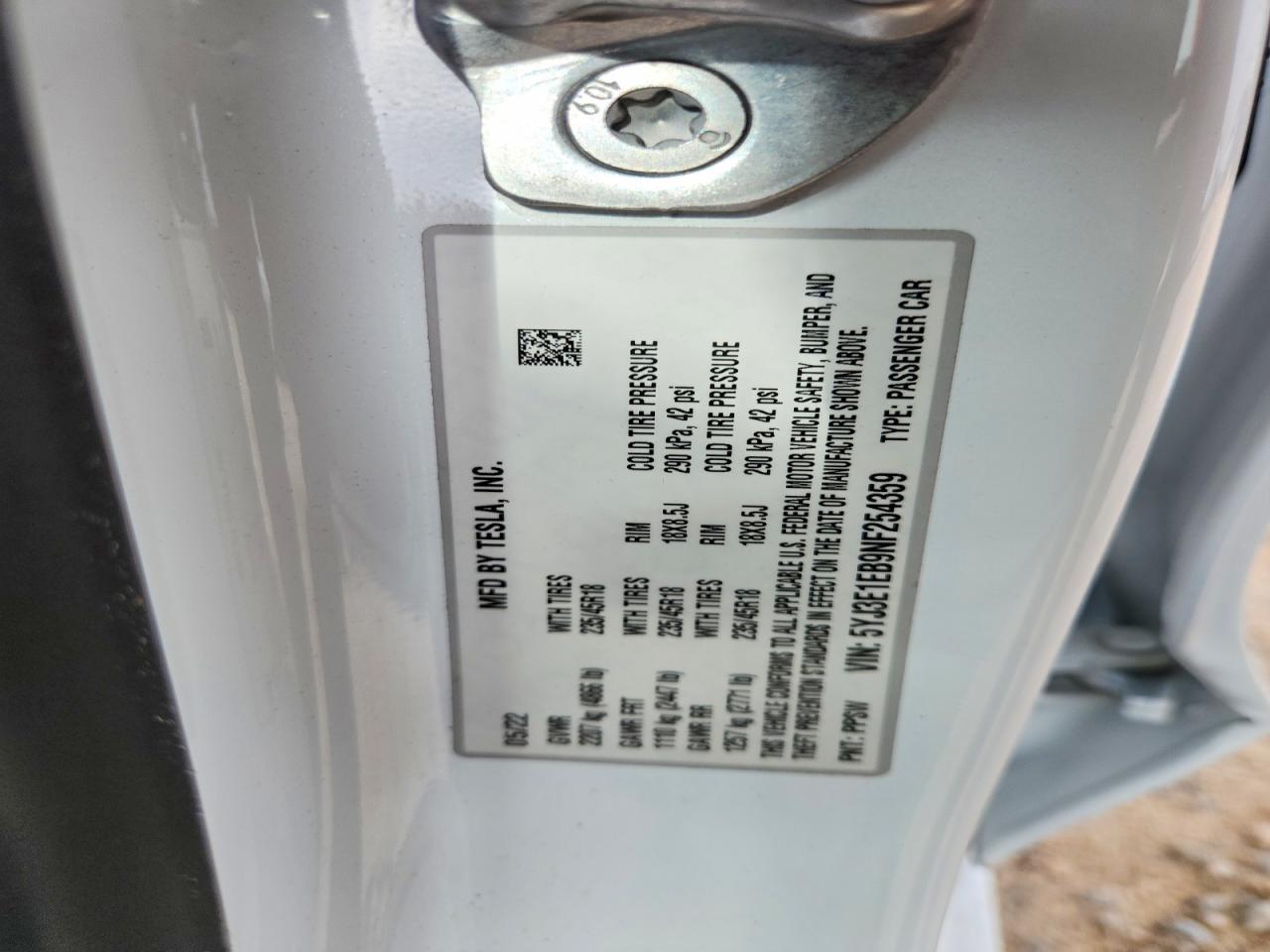 2022 TESLA Mdl 3