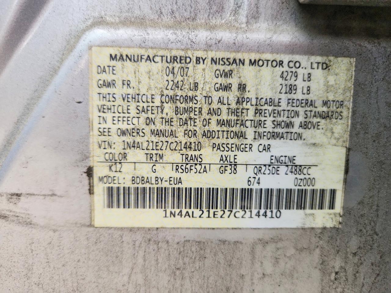 2007 NISSAN ALTIMA