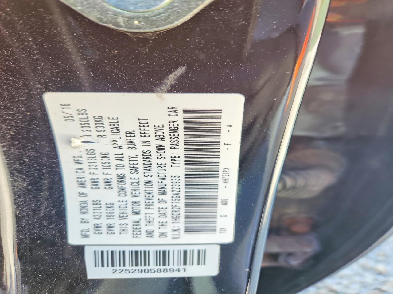 2016 HONDA ACCORD