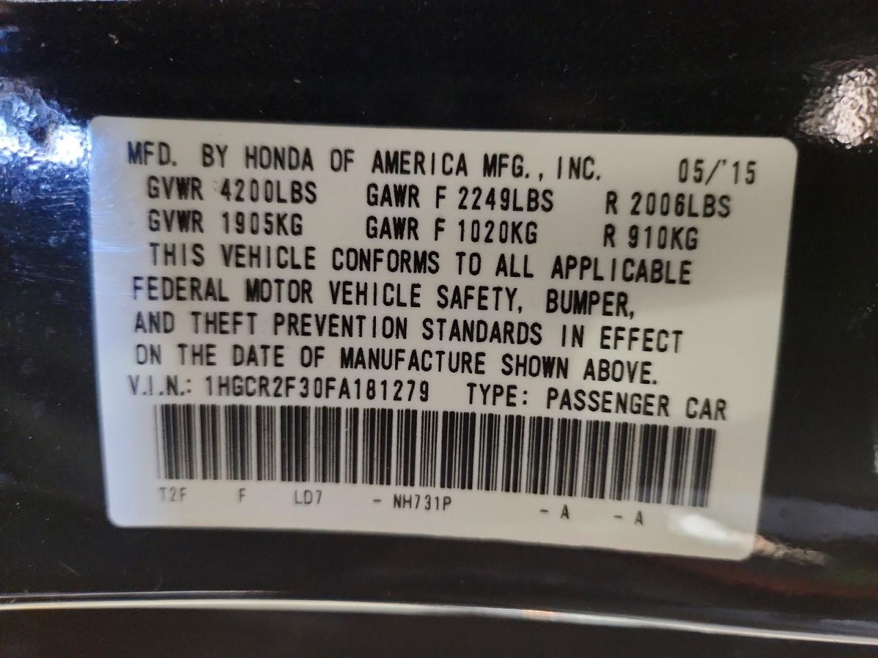 2015 HONDA ACCORD