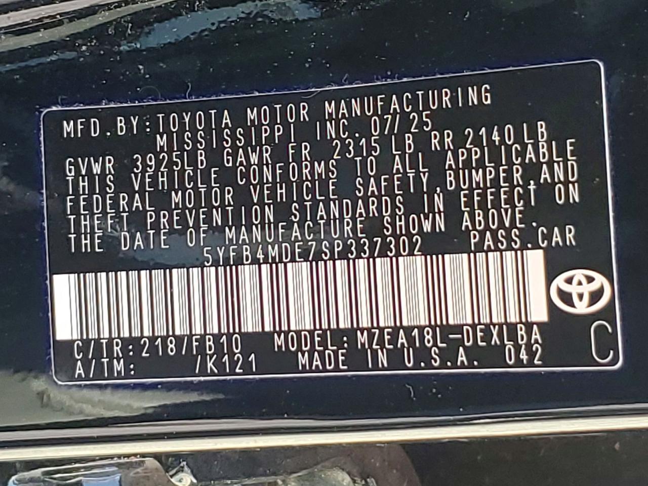 2025 TOYOTA COROLLA