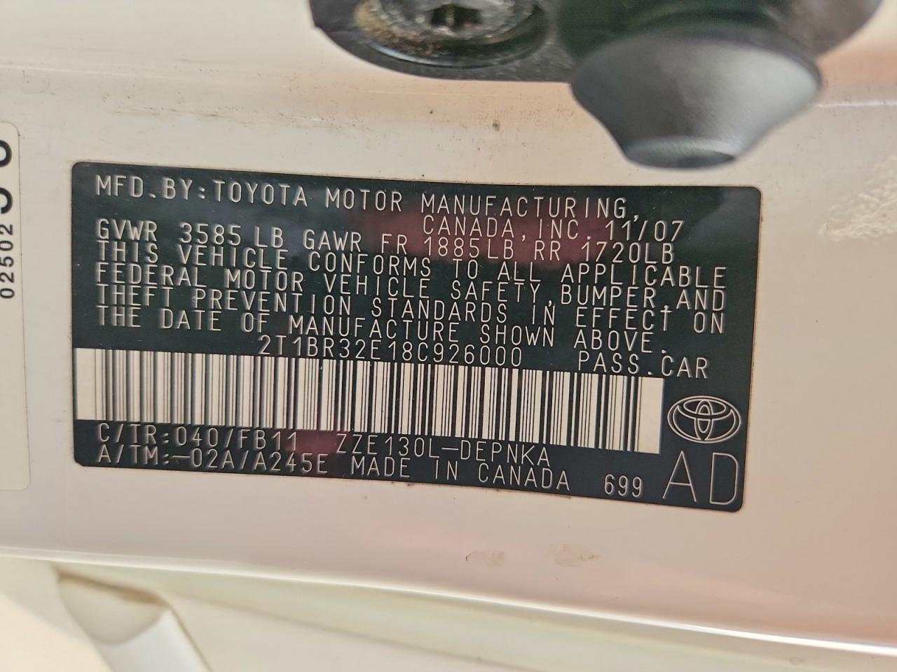 2008 TOYOTA COROLLA