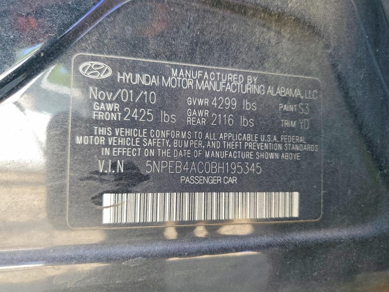 2011 HYUNDAI SONATA