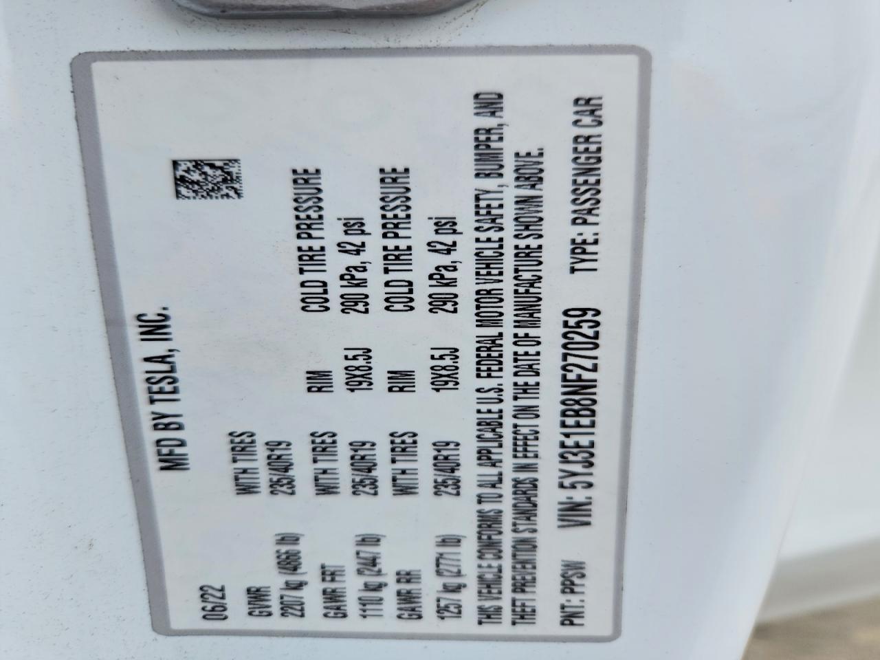2022 TESLA MODEL 3
