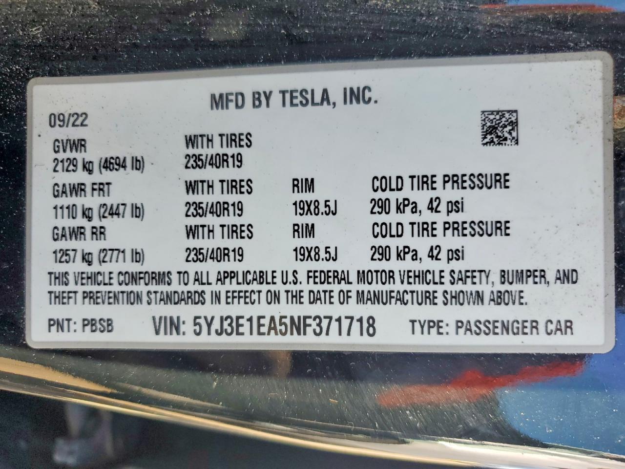 2022 TESLA MODEL 3