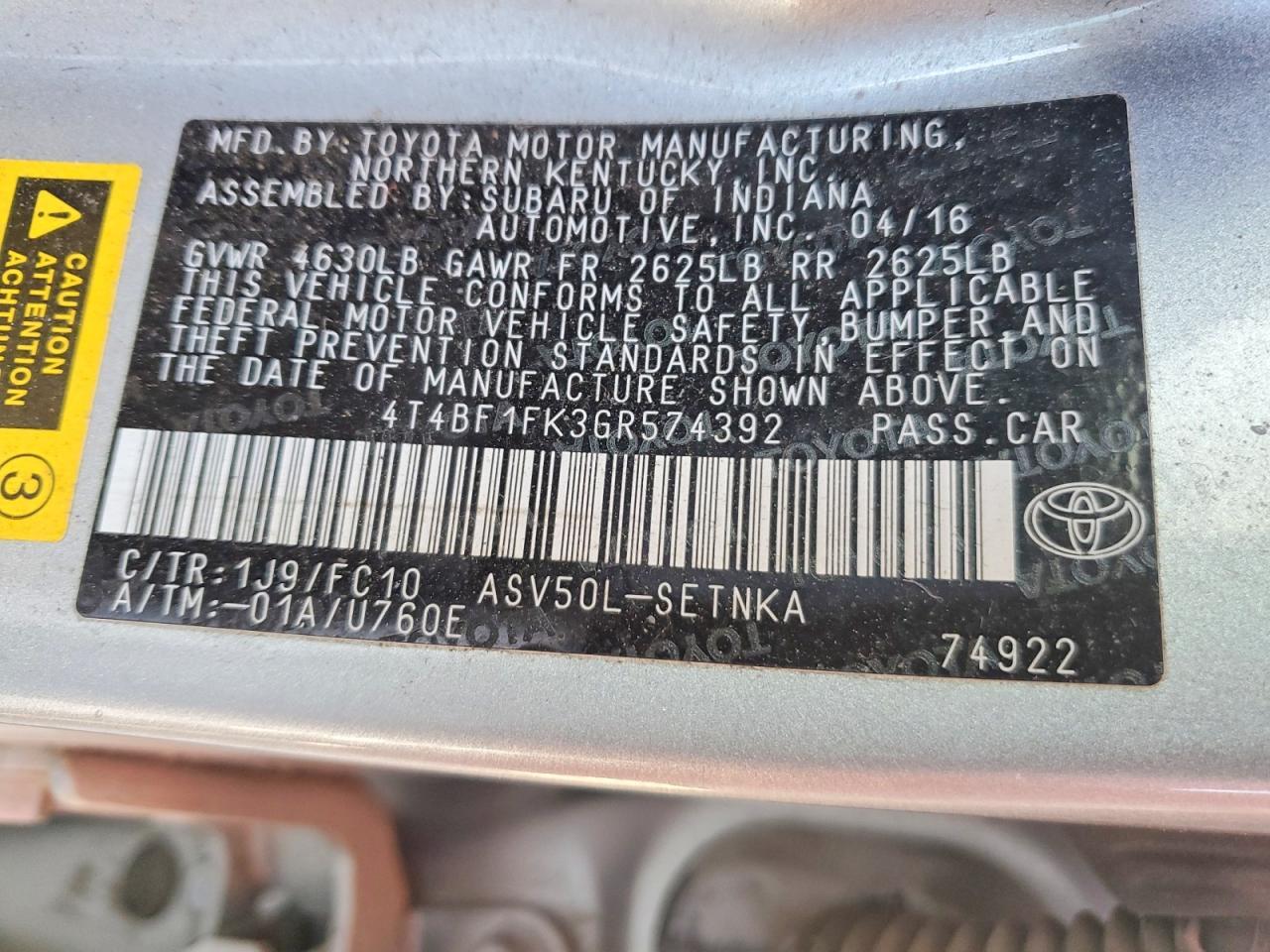 2016 TOYOTA CAMRY