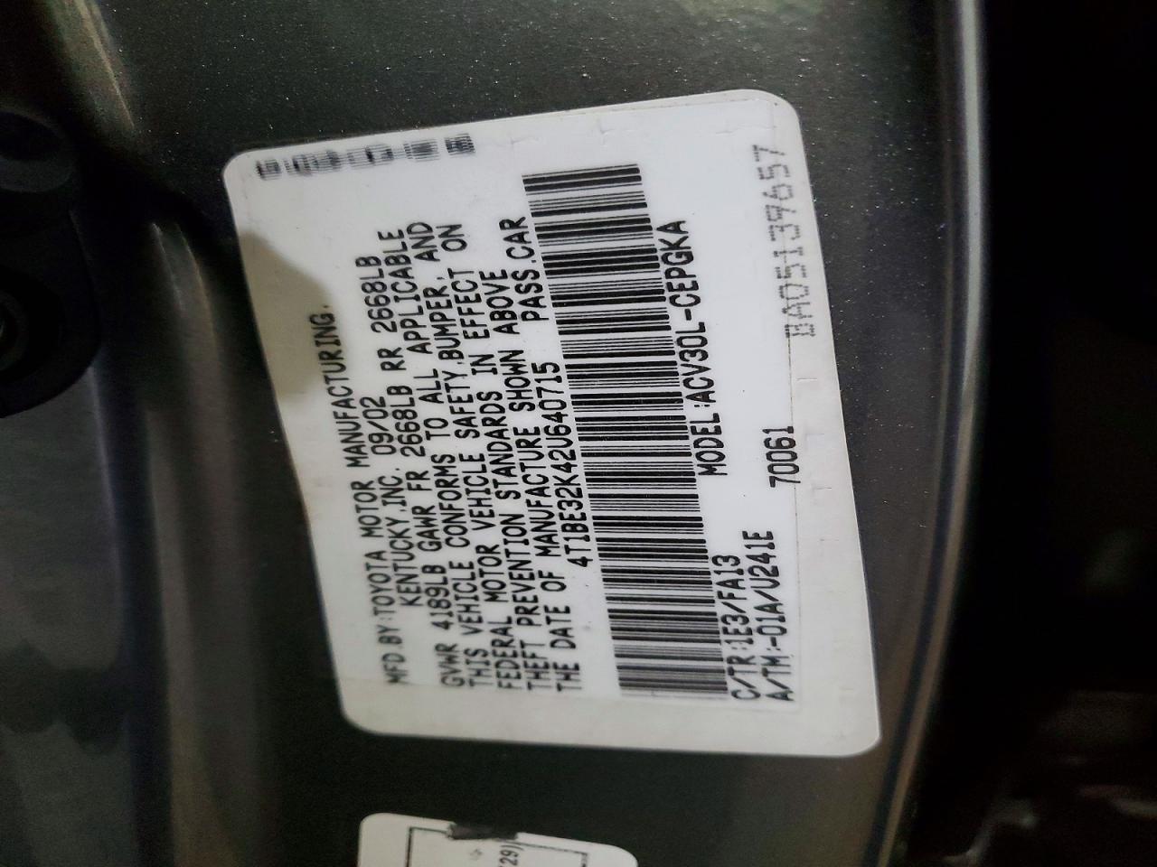 2002 TOYOTA CAMRY