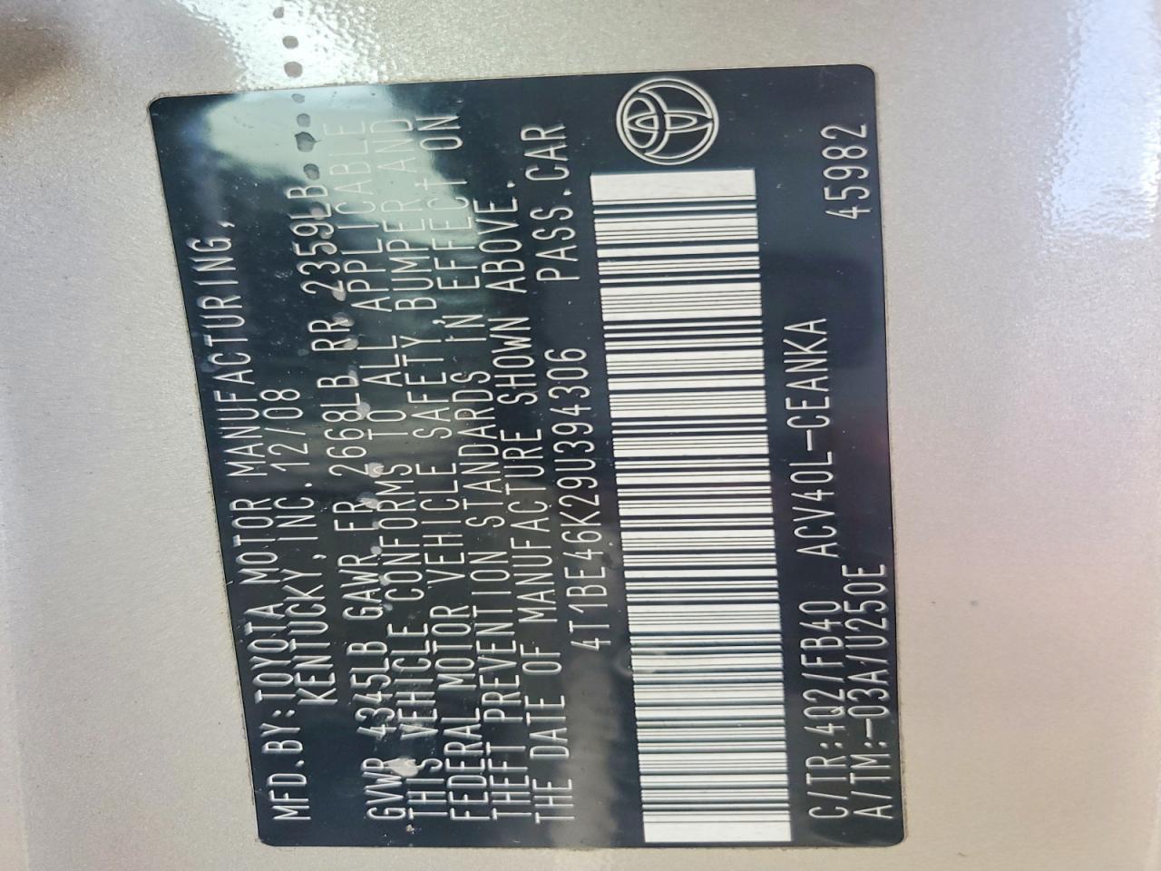 2009 TOYOTA CAMRY
