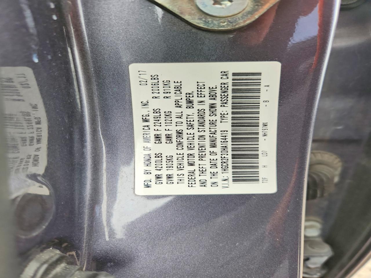 2017 HONDA ACCORD