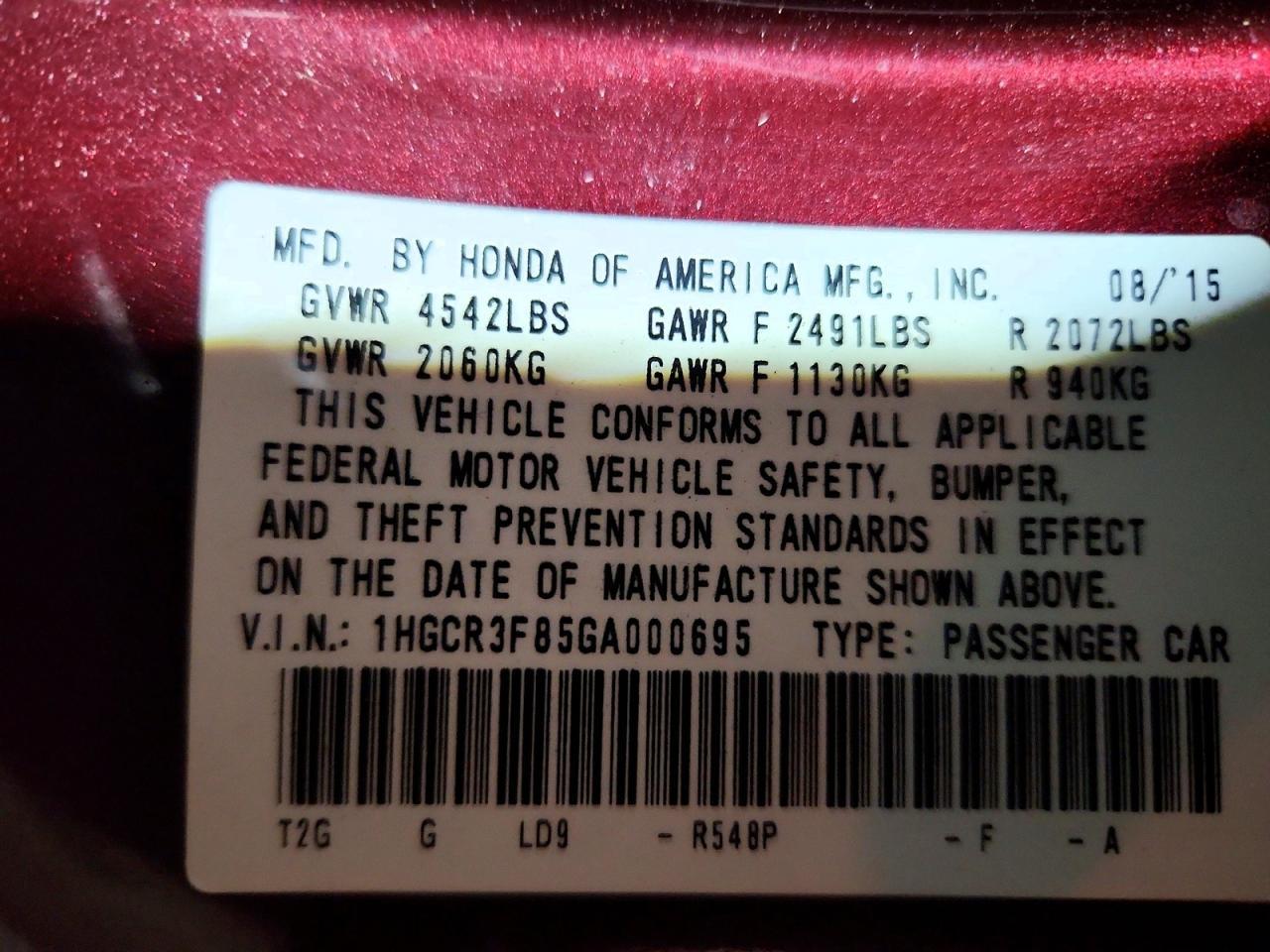 2016 HONDA ACCORD