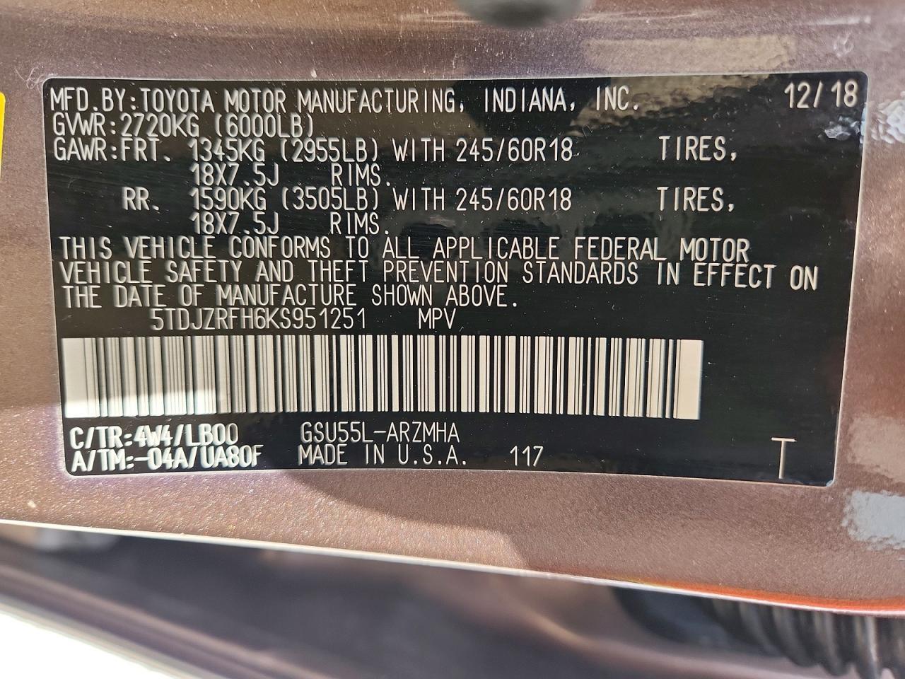 2019 TOYOTA HIGHLANDER