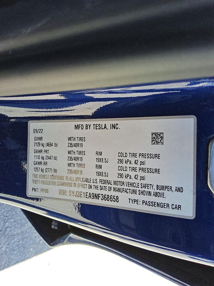 2022 TESLA MODEL 3