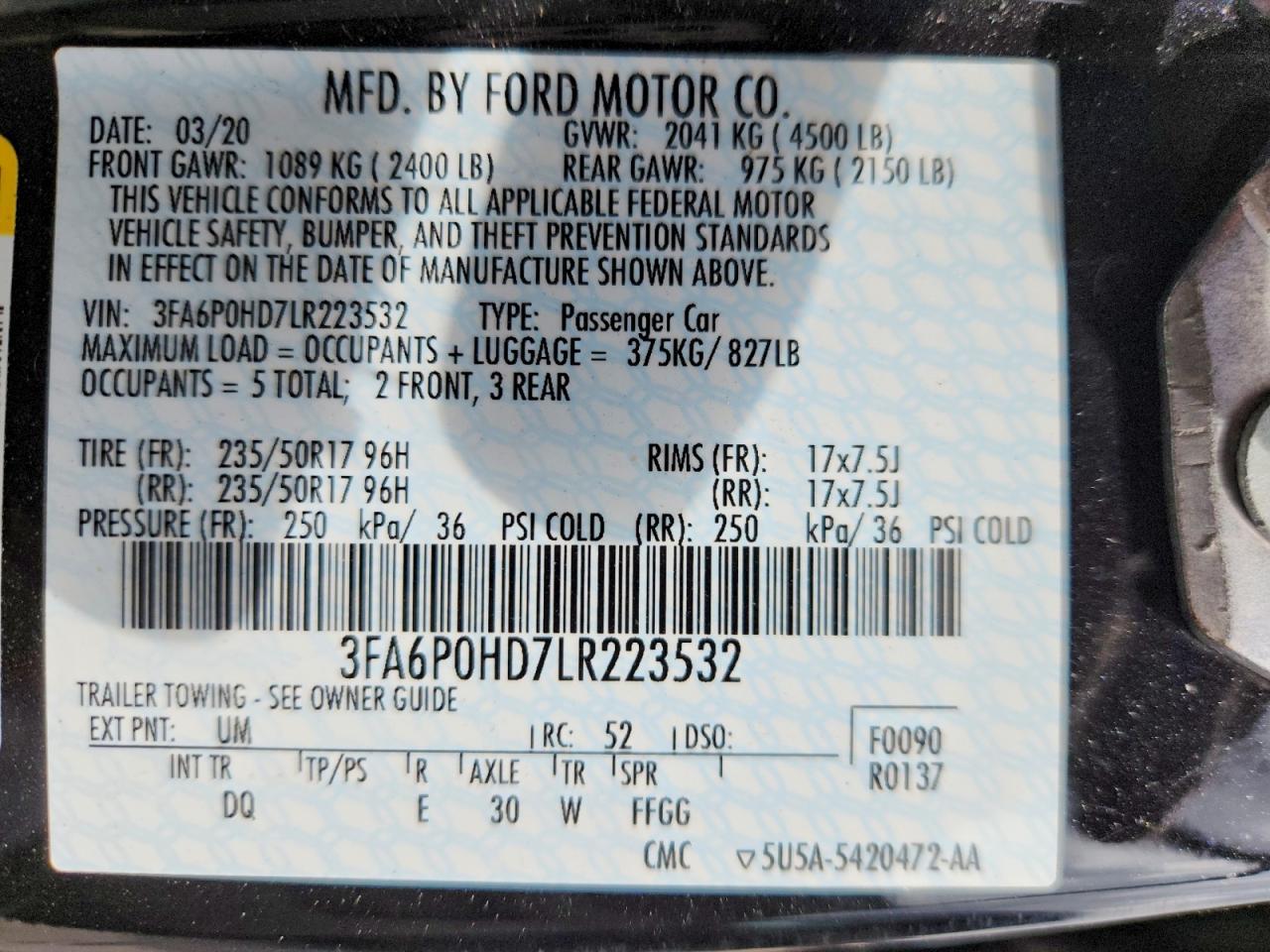 2020 FORD FUSION