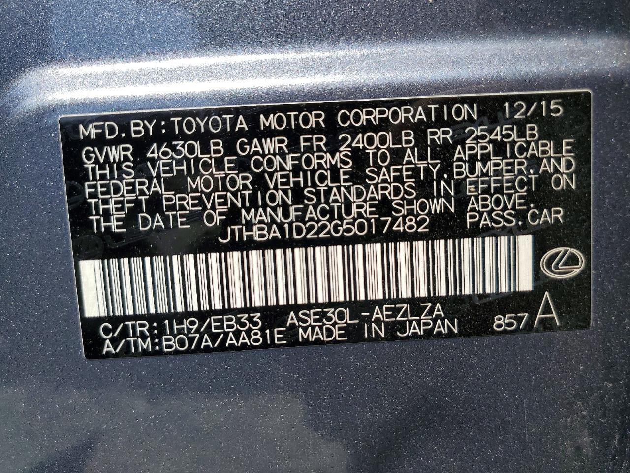 2016 LEXUS IS 200t