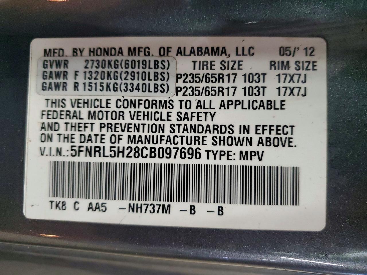 2012 HONDA ODYSSEY