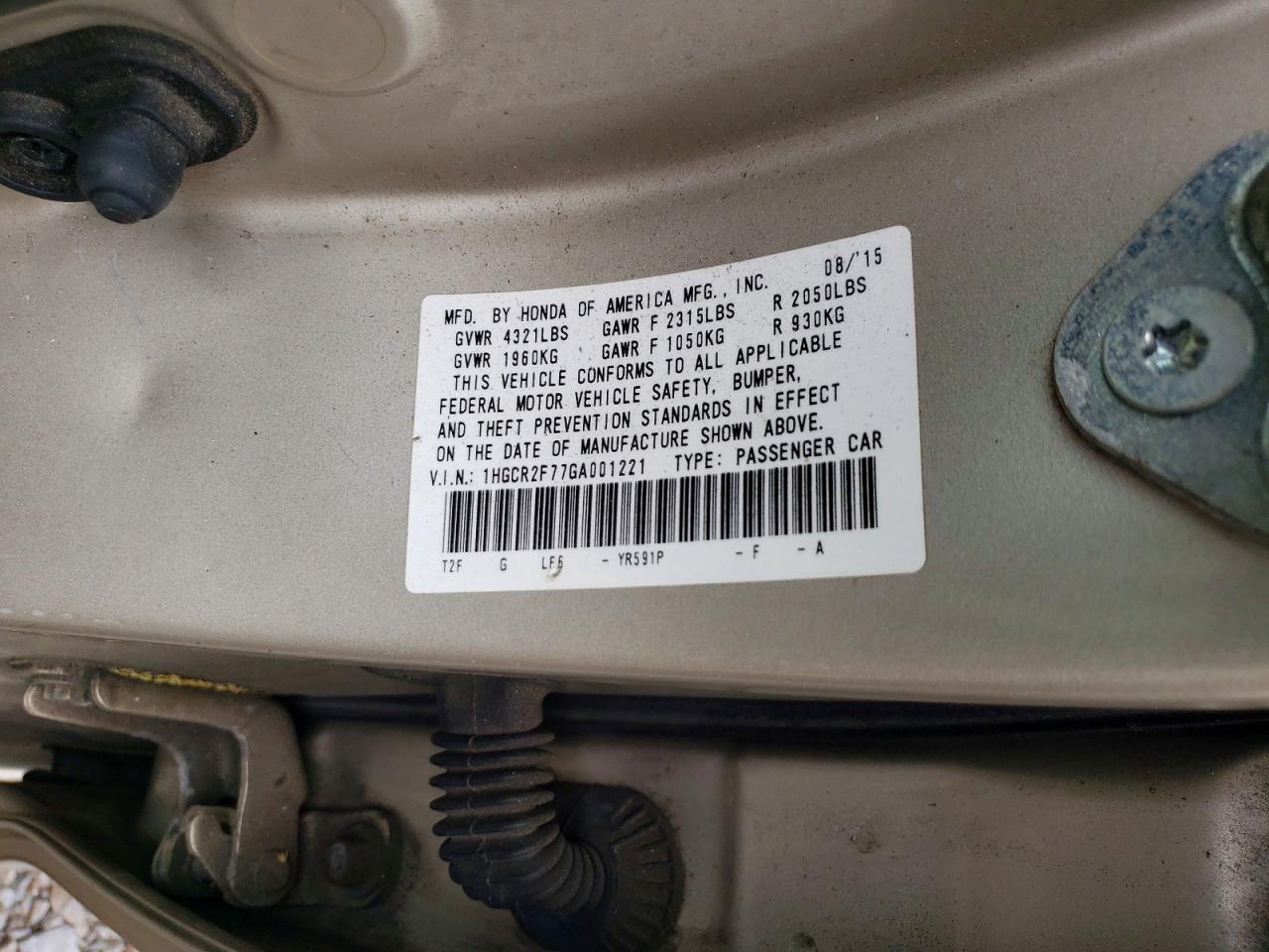2016 HONDA ACCORD