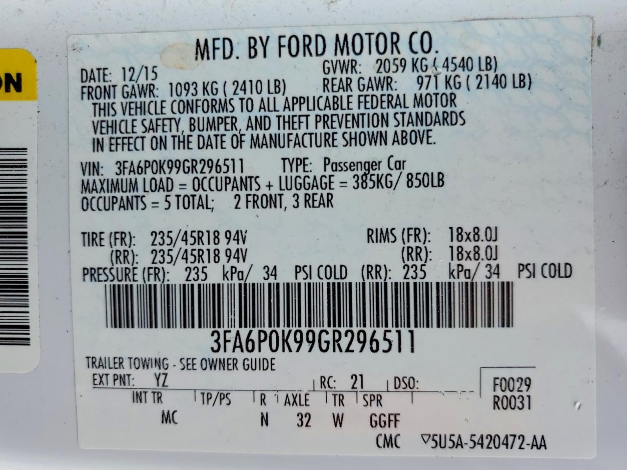 2016 FORD FUSION