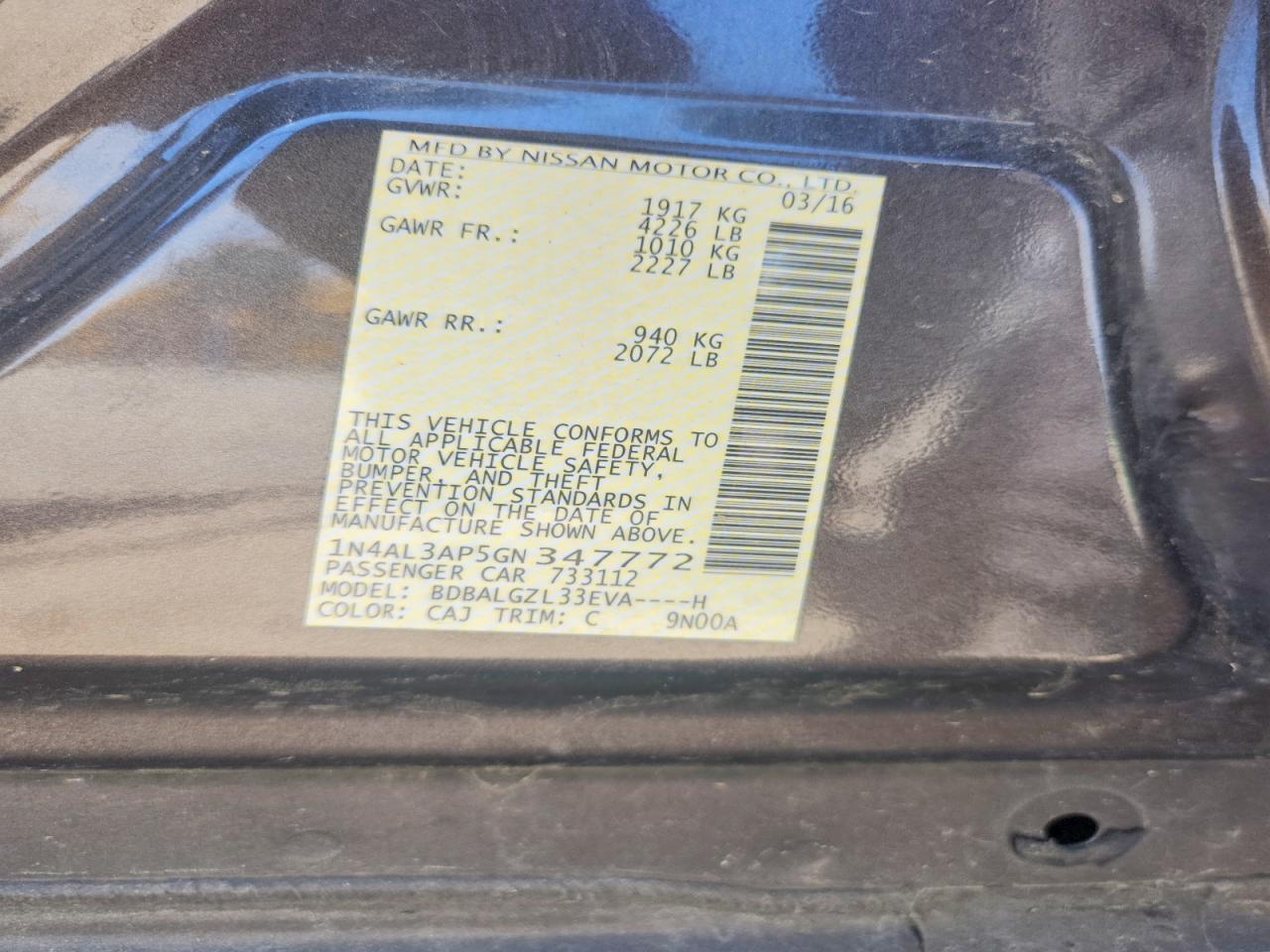2016 NISSAN ALTIMA
