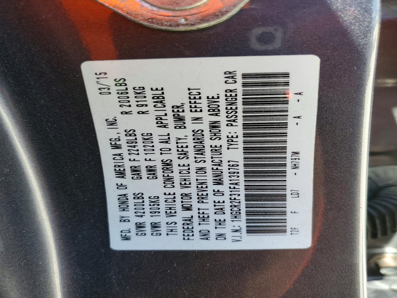 2015 HONDA ACCORD