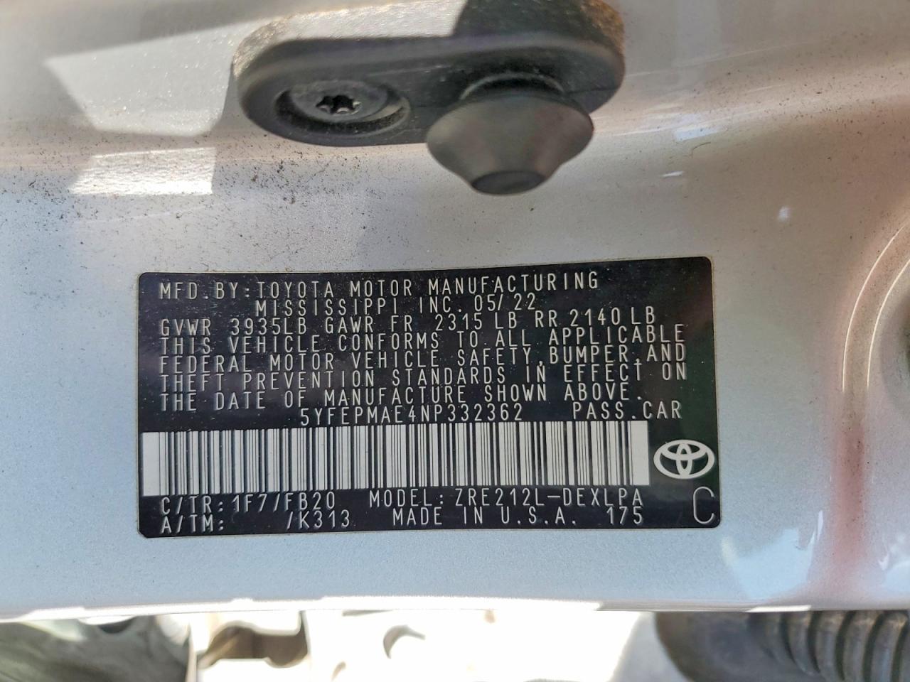 2022 TOYOTA COROLLA