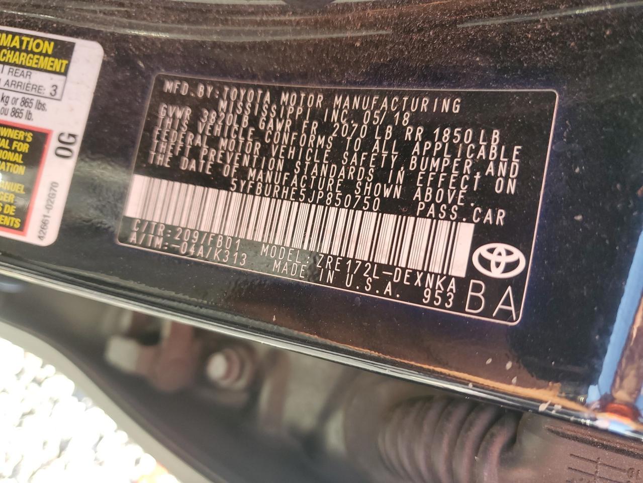 2018 TOYOTA COROLLA