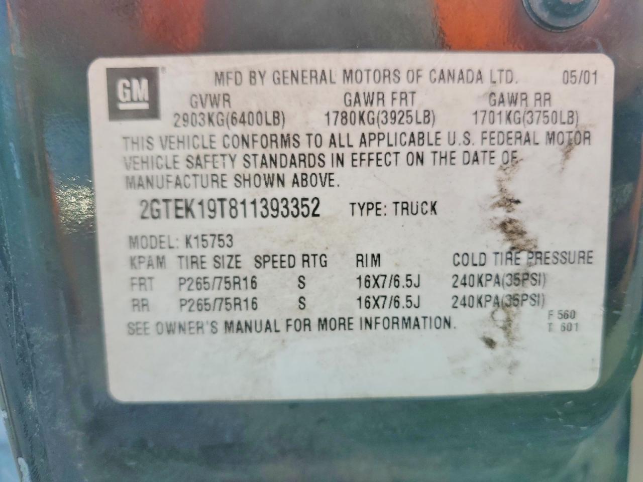 2001 GMC SIERRA 1500