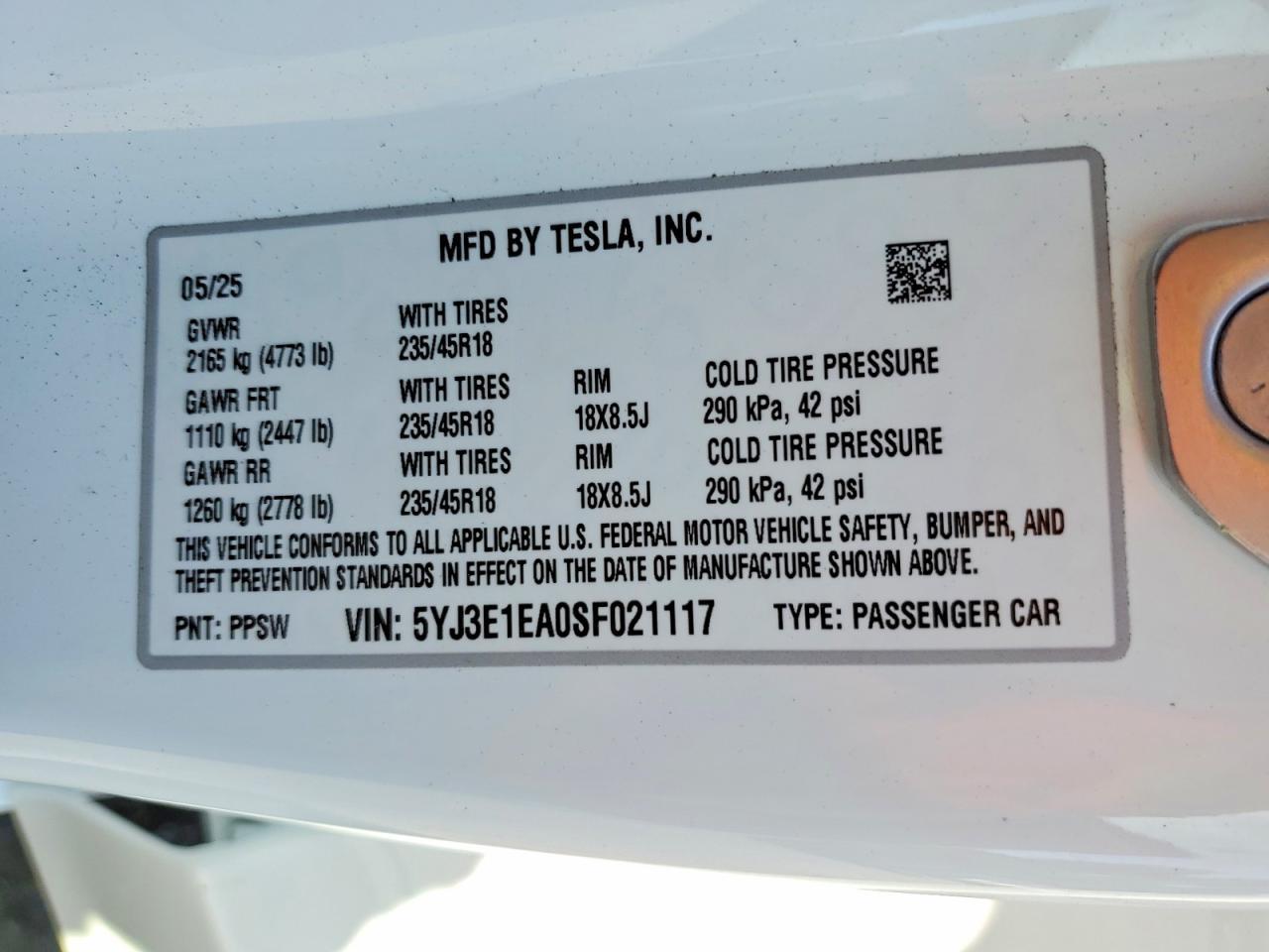 2025 TESLA MODEL 3