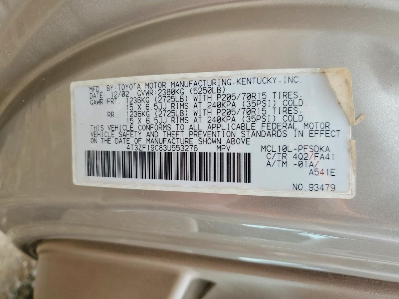 2003 TOYOTA SIENNA
