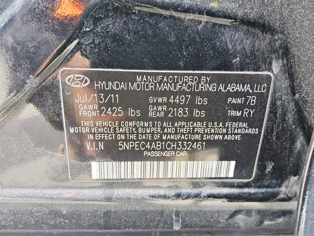 2012 HYUNDAI SONATA