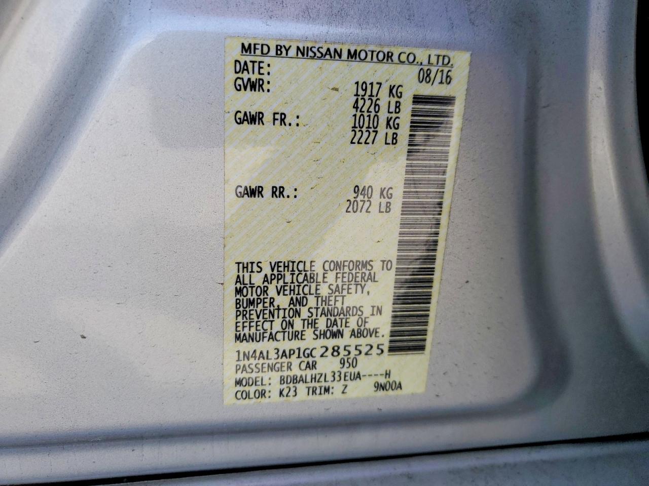 2016 NISSAN ALTIMA