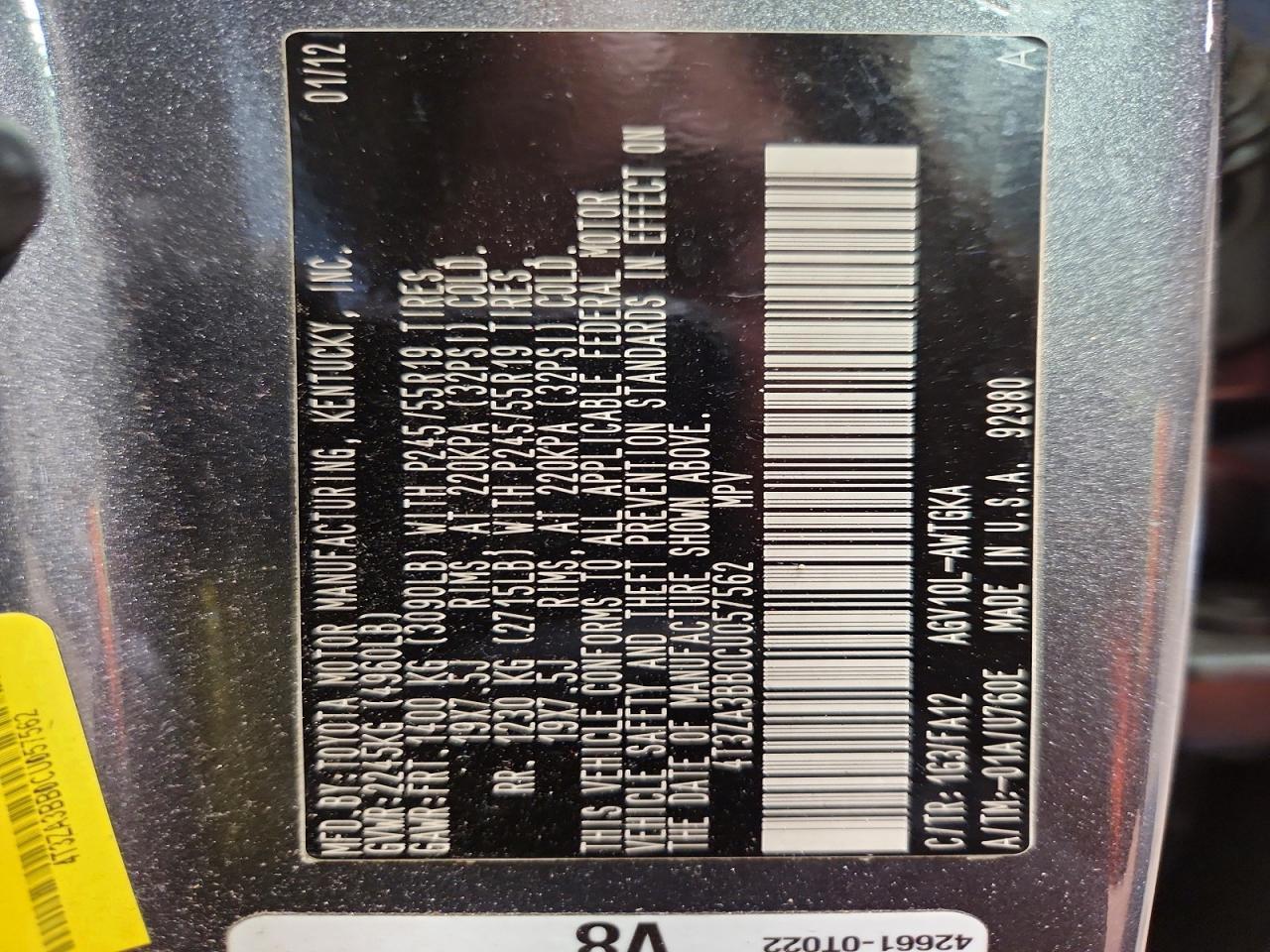 2012 TOYOTA VENZA