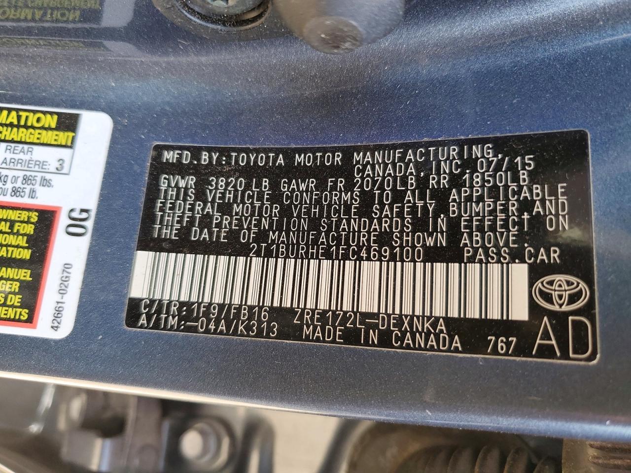 2015 TOYOTA COROLLA