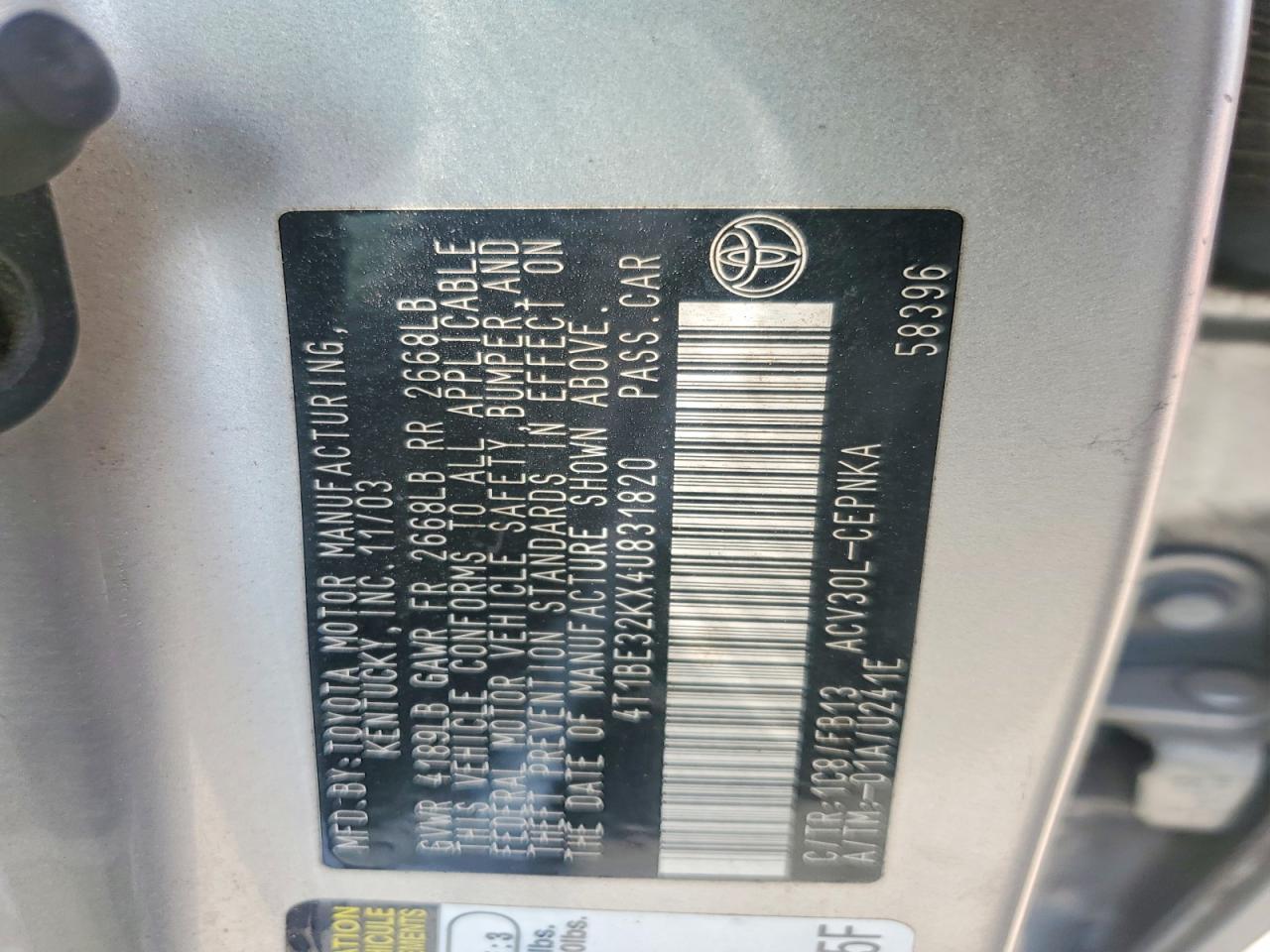2004 TOYOTA CAMRY