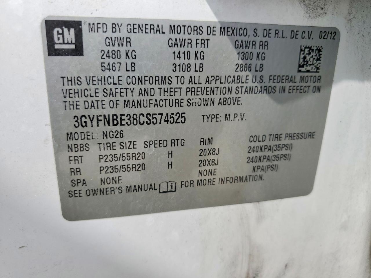 2012 CADILLAC SRX