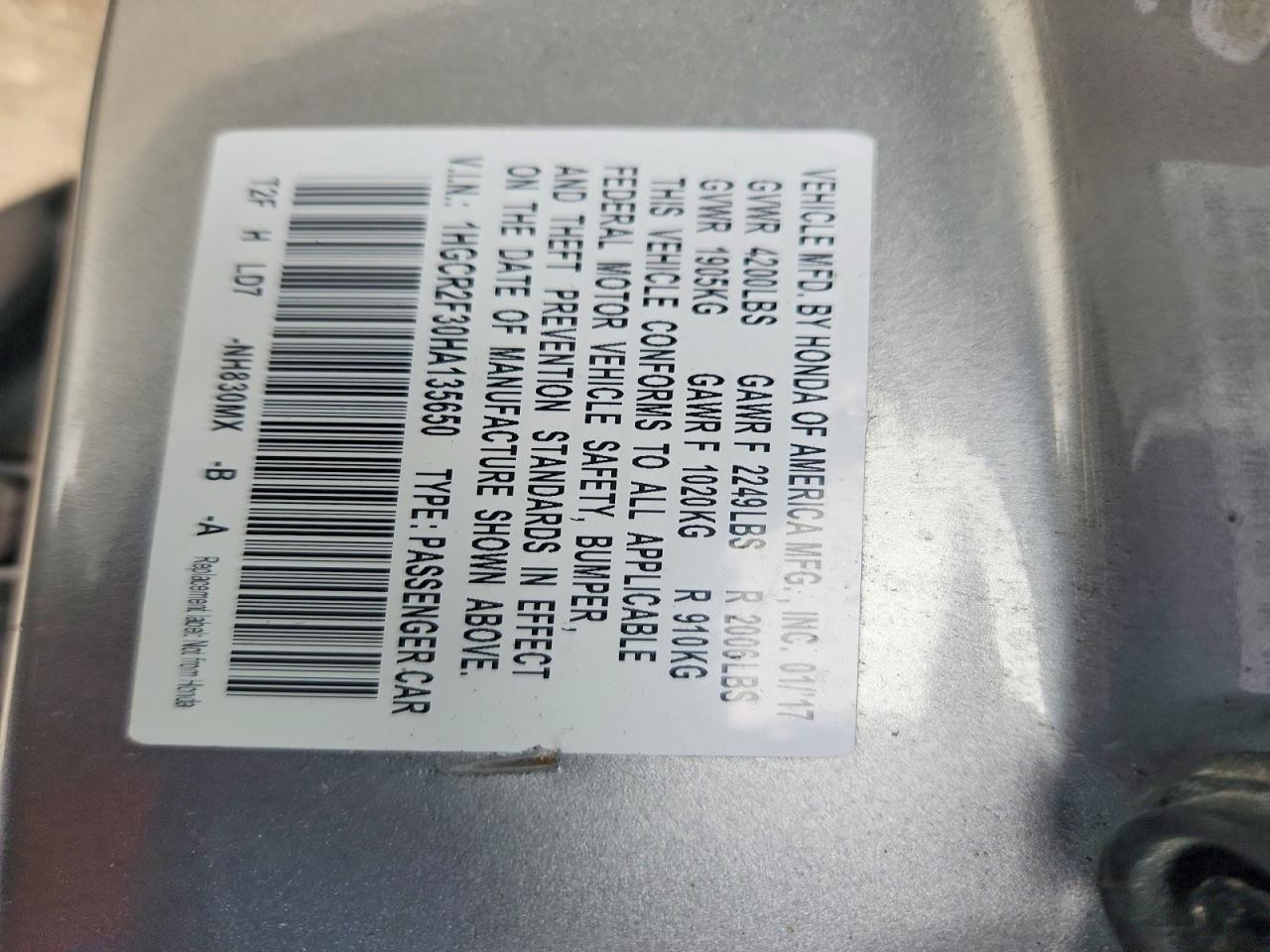 2017 HONDA ACCORD