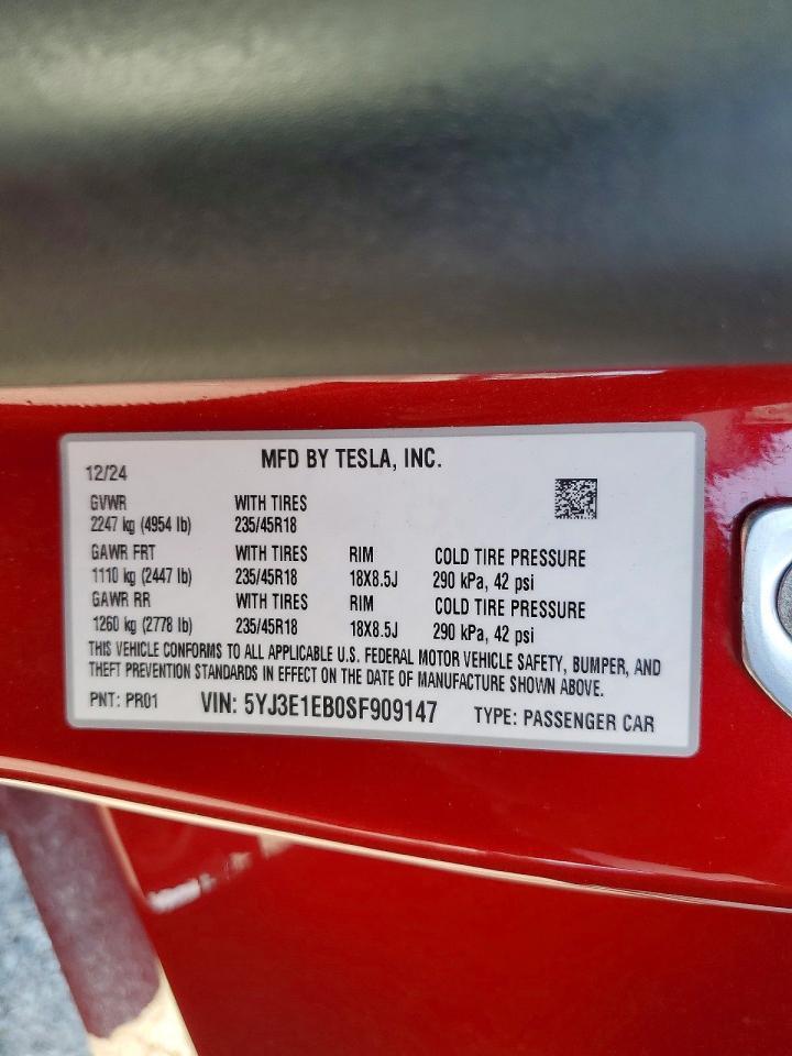 2025 TESLA MODEL 3