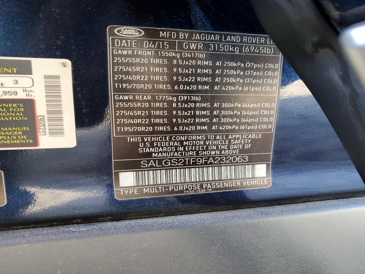 2015 LAND ROVER RANGE ROVER