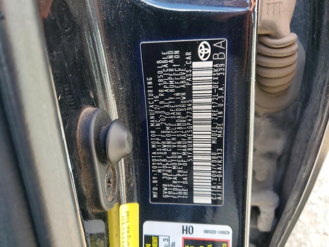 2016 TOYOTA COROLLA