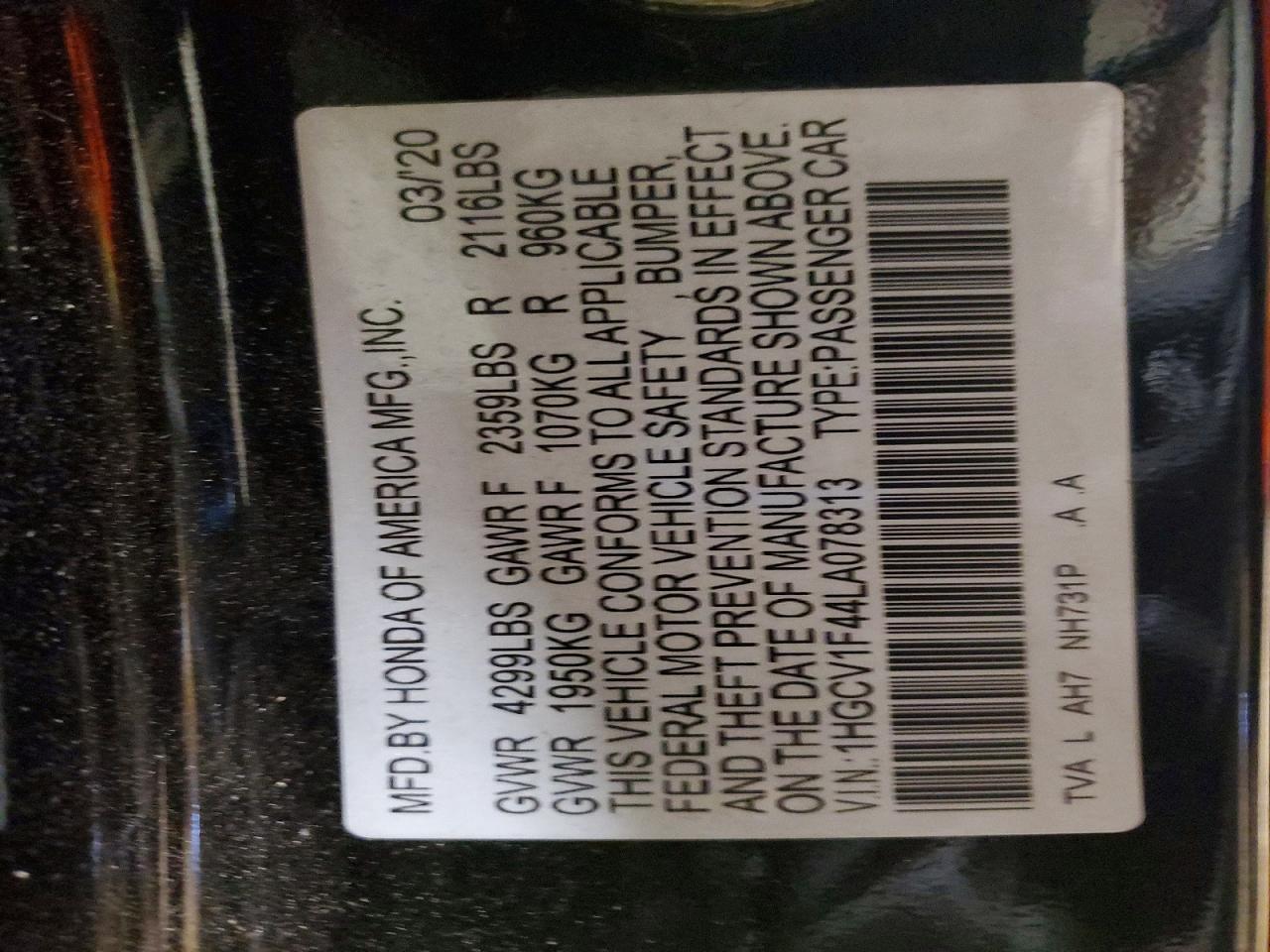 2020 HONDA ACCORD