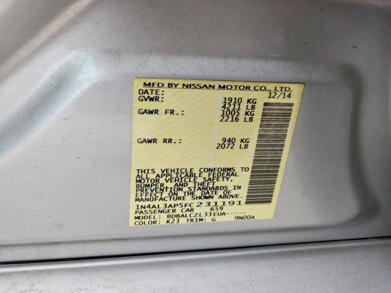 2015 NISSAN ALTIMA