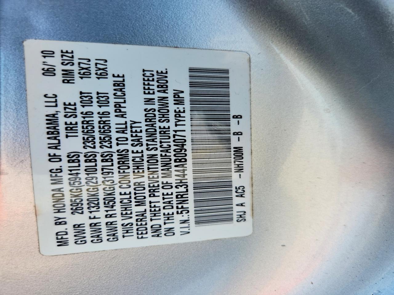 2010 HONDA ODYSSEY