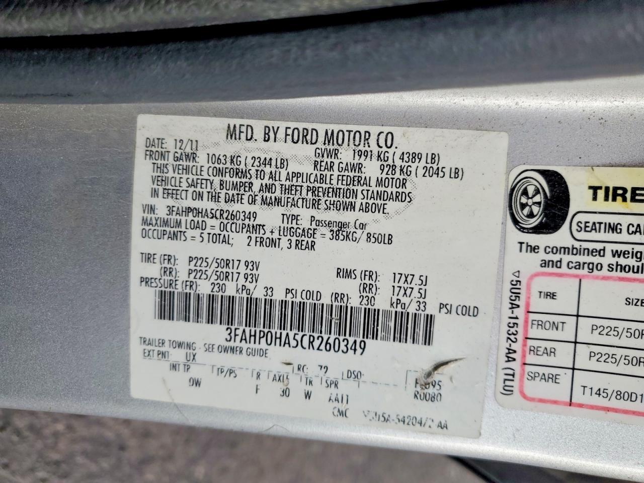 2012 FORD FUSION